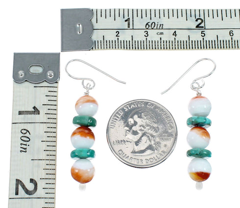 Navajo Turquoise And Oyster Shell Sterling Silver Bead Hook Dangle Earrings NX12272