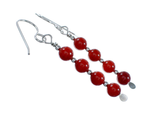 Navajo Coral Bead Hook Dangle Sterling Silver Earrings NX12268