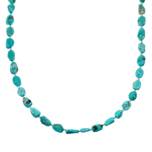 Genuine Navajo Turquoise Sterling Silver Bead Necklace NX12284
