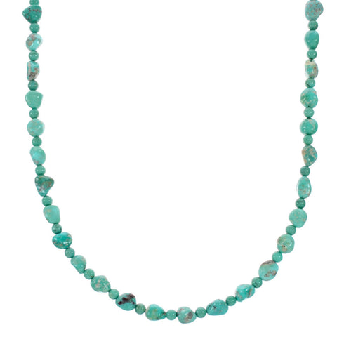 Kingman Navajo Turquoise Sterling Silver Bead Necklace NX12285