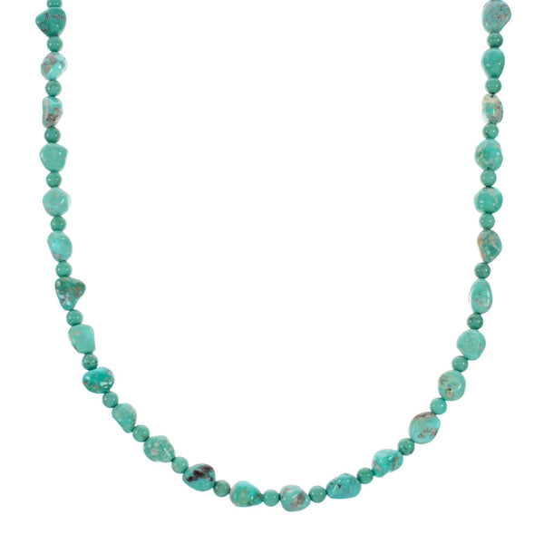 Kingman Navajo Turquoise Sterling Silver Bead Necklace NX12285
