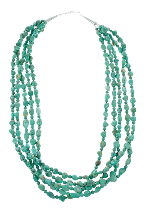 Navajo Sterling Silver 5-Strand Kingman Turquoise Bead Necklace NX12288