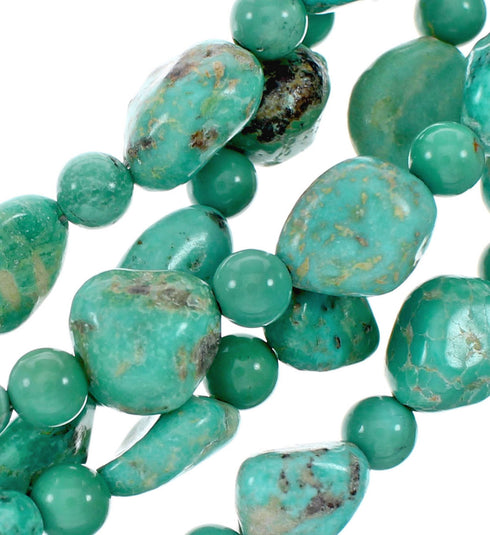 Navajo Sterling Silver 5-Strand Kingman Turquoise Bead Necklace NX12288