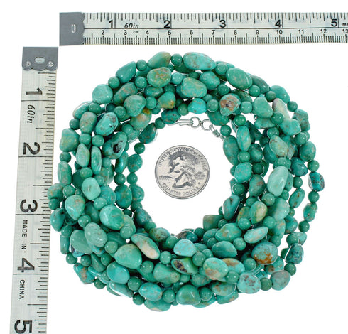 Navajo Sterling Silver 5-Strand Kingman Turquoise Bead Necklace NX12288