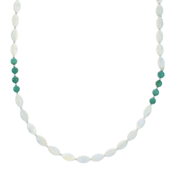 Navajo Turquoise Mother of Pearl Sterling Silver Bead Necklace NX12291
