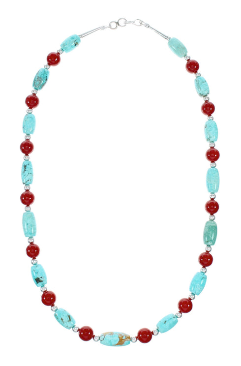 Navajo Sterling Silver Turquoise And Coral Bead Necklace NX12289