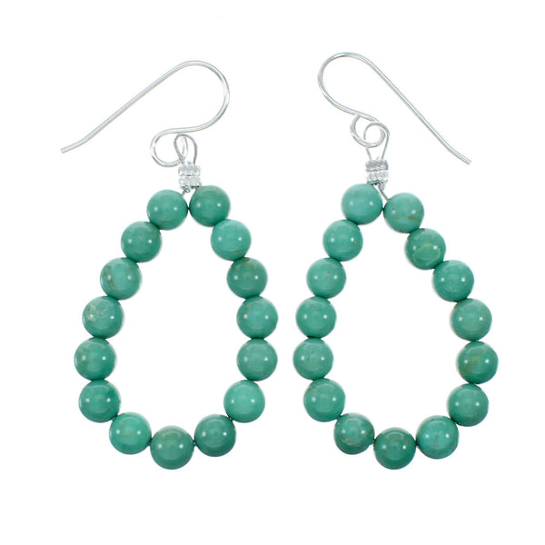 Authentic Navajo Turquoise Sterling Silver Bead Hook Earrings NX12298