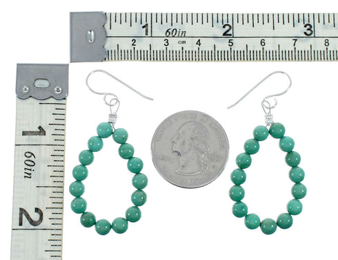 Authentic Navajo Turquoise Sterling Silver Bead Hook Earrings NX12298