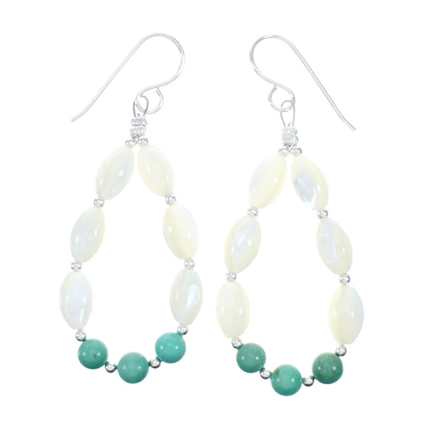 Native American Turquoise and Mother of Pearl Sterling Silver Bead Earrings NX12301
