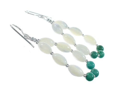 Native American Turquoise and Mother of Pearl Sterling Silver Bead Earrings NX12301