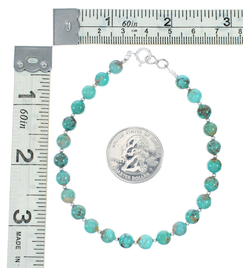 Navajo Turquoise Sterling Silver Bead Bracelet NX12297
