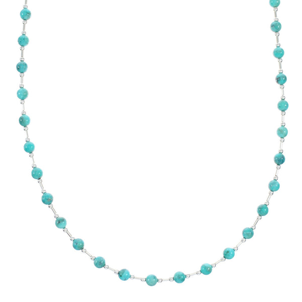 Navajo Liquid Silver And Turquoise Bead Native American Necklace NX12304