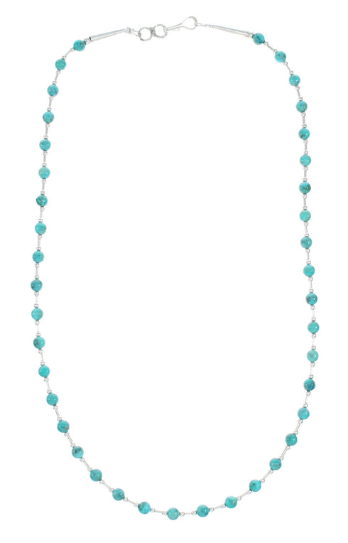 Navajo Liquid Silver And Turquoise Bead Native American Necklace NX12304