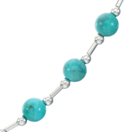 Navajo Liquid Silver And Turquoise Bead Native American Necklace NX12304