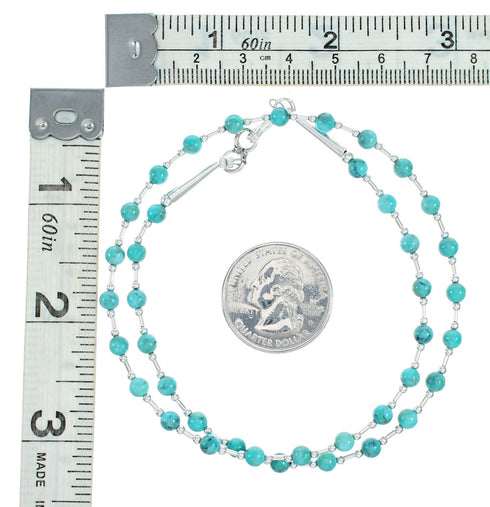 Navajo Liquid Silver And Turquoise Bead Native American Necklace NX12304