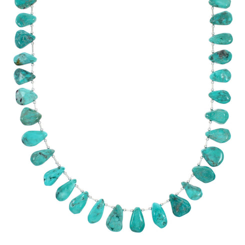 Navajo Liquid Silver And Tear Drop Turquoise Bead Necklace NX12305