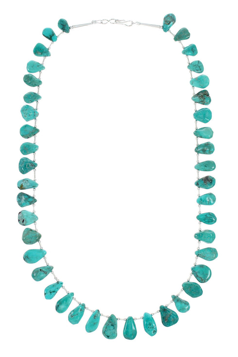 Navajo Liquid Silver And Tear Drop Turquoise Bead Necklace NX12305