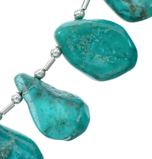 Navajo Liquid Silver And Tear Drop Turquoise Bead Necklace NX12305