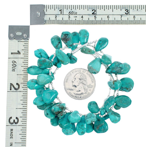 Navajo Liquid Silver And Tear Drop Turquoise Bead Necklace NX12305