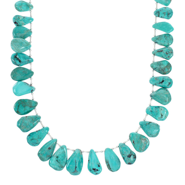 Navajo Liquid Silver And Tear Drop Turquoise Bead Necklace NX12306