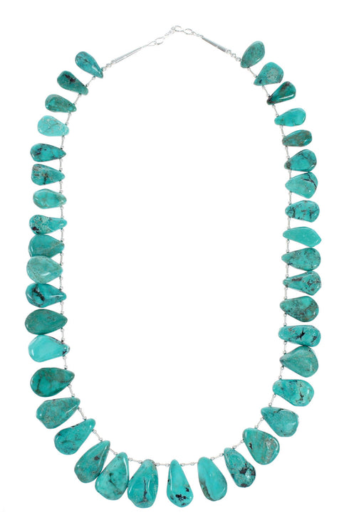 Navajo Liquid Silver And Tear Drop Turquoise Bead Necklace NX12306