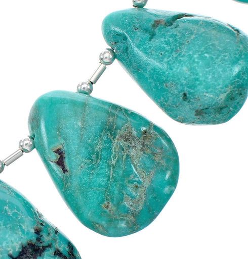 Navajo Liquid Silver And Tear Drop Turquoise Bead Necklace NX12306