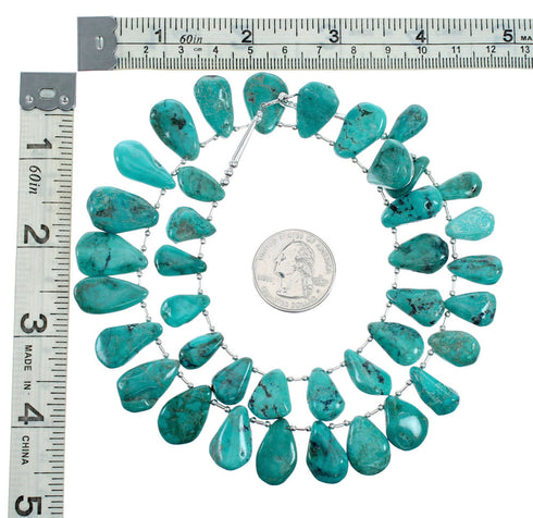 Navajo Liquid Silver And Tear Drop Turquoise Bead Necklace NX12306