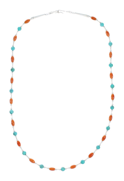 Native American Liquid Sterling Silver Turquoise Coral Bead Necklace NX12308