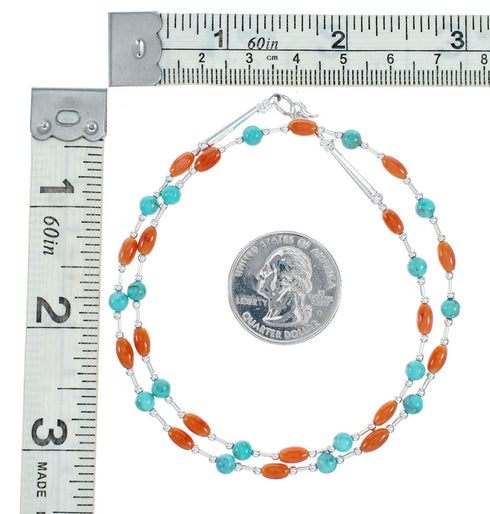 Native American Liquid Sterling Silver Turquoise Coral Bead Necklace NX12308
