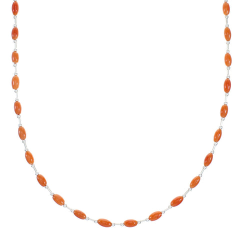 Native American Liquid Sterling Silver Coral Bead Necklace NX12307