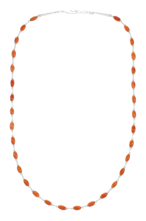 Native American Liquid Sterling Silver Coral Bead Necklace NX12307