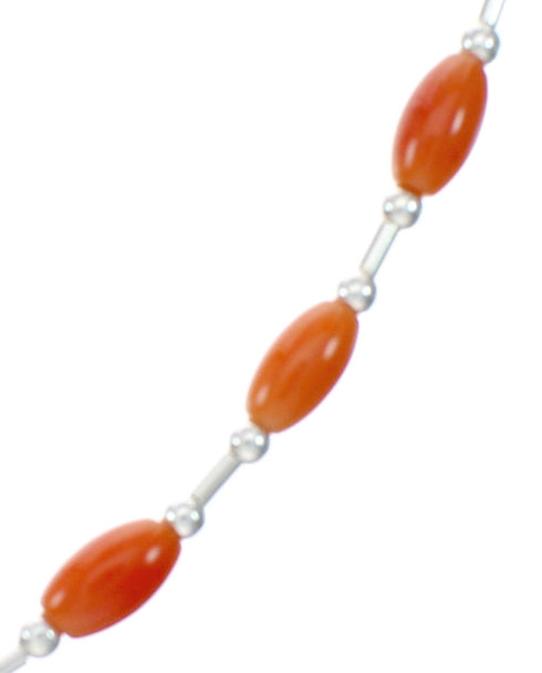 Native American Liquid Sterling Silver Coral Bead Necklace NX12307