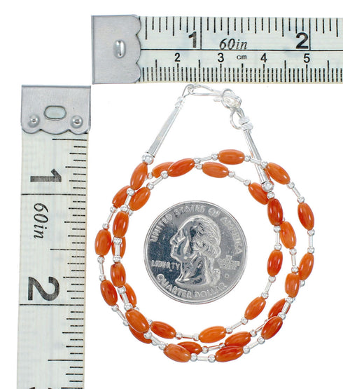 Native American Liquid Sterling Silver Coral Bead Necklace NX12307