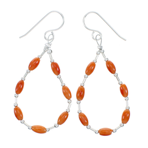 Genuine Coral Liquid Sterling Silver Hook Dangle Navajo Earrings NX12310
