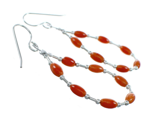 Genuine Coral Liquid Sterling Silver Hook Dangle Navajo Earrings NX12310