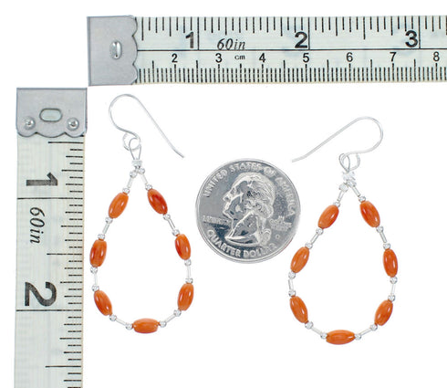 Genuine Coral Liquid Sterling Silver Hook Dangle Navajo Earrings NX12310