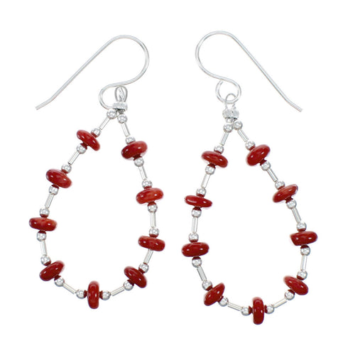 Genuine Coral Liquid Sterling Silver Hook Dangle Navajo Earrings NX12309