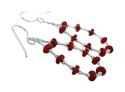 Genuine Coral Liquid Sterling Silver Hook Dangle Navajo Earrings NX12309
