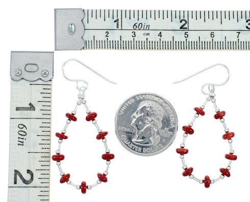 Genuine Coral Liquid Sterling Silver Hook Dangle Navajo Earrings NX12309
