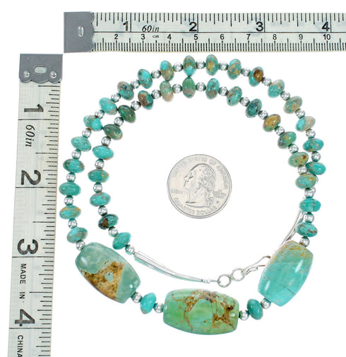 Native American Navajo Turquoise Sterling Silver Bead Necklace NX12315