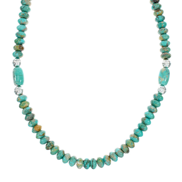 Native American Navajo Turquoise Sterling Silver Bead Necklace NX12318