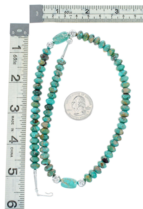 Native American Navajo Turquoise Sterling Silver Bead Necklace NX12318