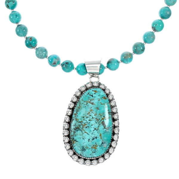 Authentic Navajo Kingman Turquoise Sterling Silver Necklace NX12322