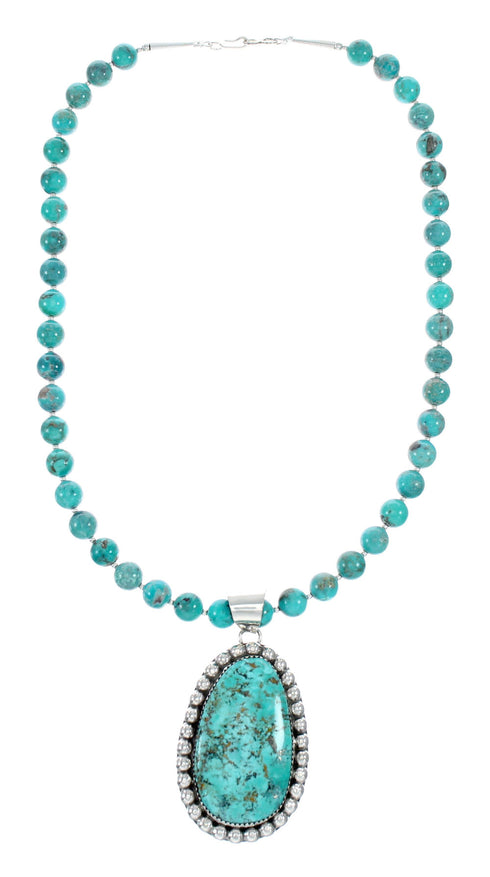 Authentic Navajo Kingman Turquoise Sterling Silver Necklace NX12322