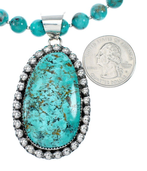 Authentic Navajo Kingman Turquoise Sterling Silver Necklace NX12322