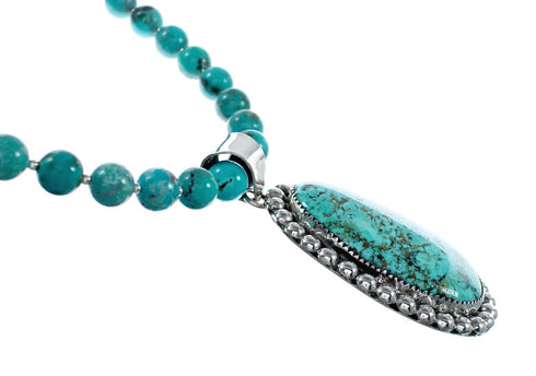 Authentic Navajo Kingman Turquoise Sterling Silver Necklace NX12322