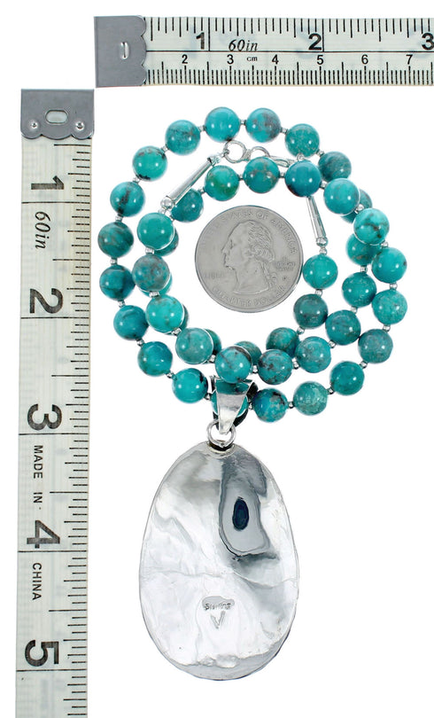 Authentic Navajo Kingman Turquoise Sterling Silver Necklace NX12322