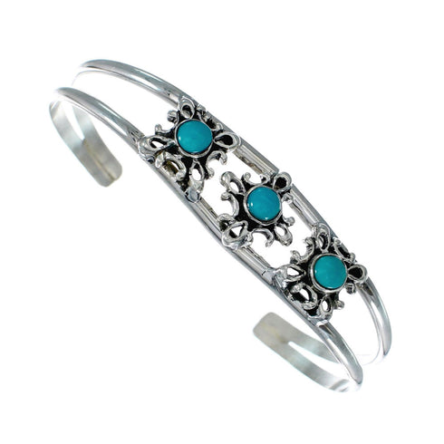Native American Navajo Turquoise Sterling Silver Cuff Flower Bracelet NX12421