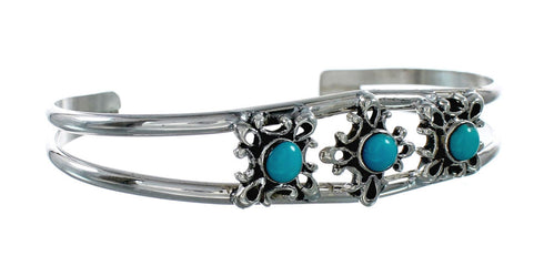 Native American Navajo Turquoise Sterling Silver Cuff Flower Bracelet NX12421