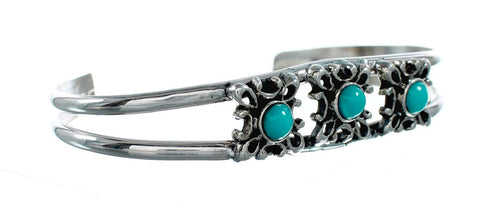 Genuine Navajo Turquoise Sterling Silver Cuff Flower Bracelet NX12420